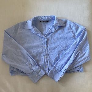Zara blue cropped button up